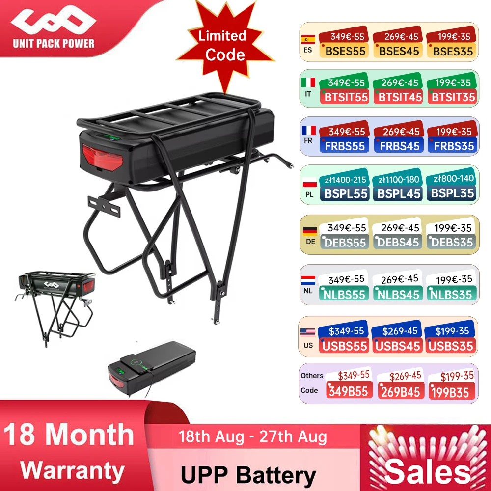 

Задняя стойка для аккумулятора eBike 21700 18650 52 В 48 В 27 Ач 72 В 20 Ач со стойкой без стойки Дополнительно для 1500 Вт 1000 Вт 750 Вт 500 Вт 24 "-28 дюймов