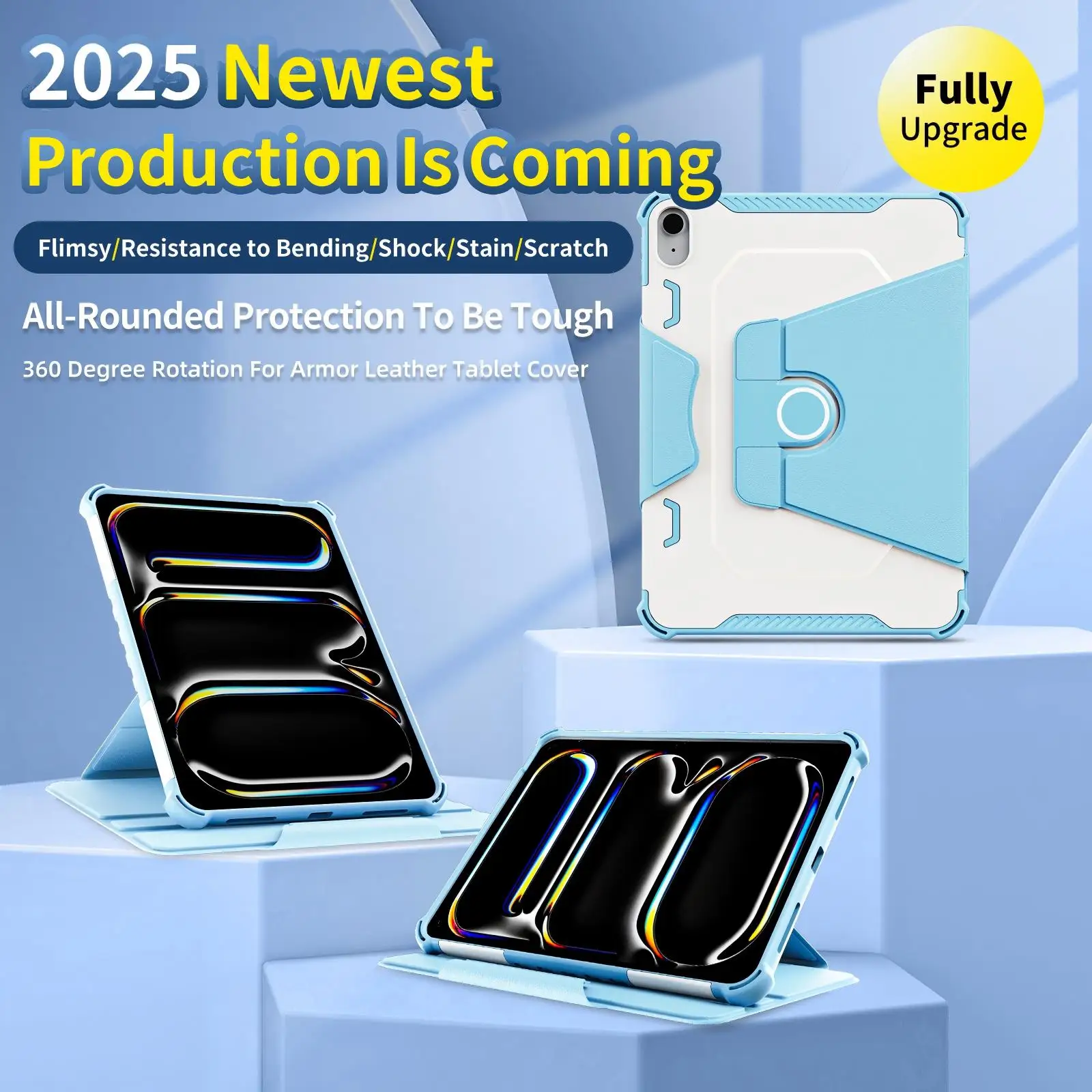 

360 Degree Rotation For Armor Leather Tablet Cover For ipad air 11 m3 case 2025 ipad a16 case For 10/11th Gen 10.9 7 8 9 mini 7