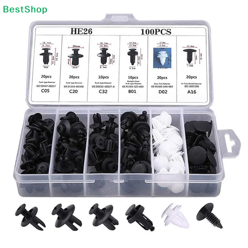 100PCS Car Bumper Retainer Clips Automotive Body Trim Fixed Clip Auto Door Panel Push Pin Universal Vehicle Plastic Rivets Kit