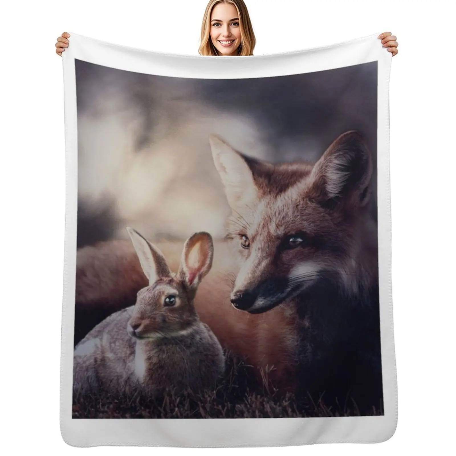 Fox and rabbit Throw Blanket Loose Summer Beddings Flannel Fabric Sofa Luxury Brand Shaggy Blankets