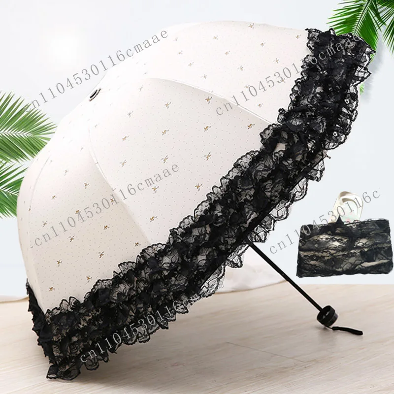 French Lace Princess Style Sun Umbrella Sunscreen Parasol Folding Sun Umbrella Vintage Umbrella Schoolgirl