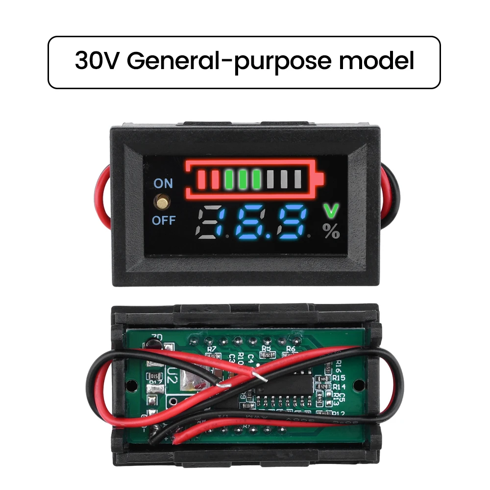 Digital Battery Level Indicator 18650 Lithium Battery Capacity Tester Meter Voltmeter Lead Acid Battery Monitor Meter 30V 7-100V