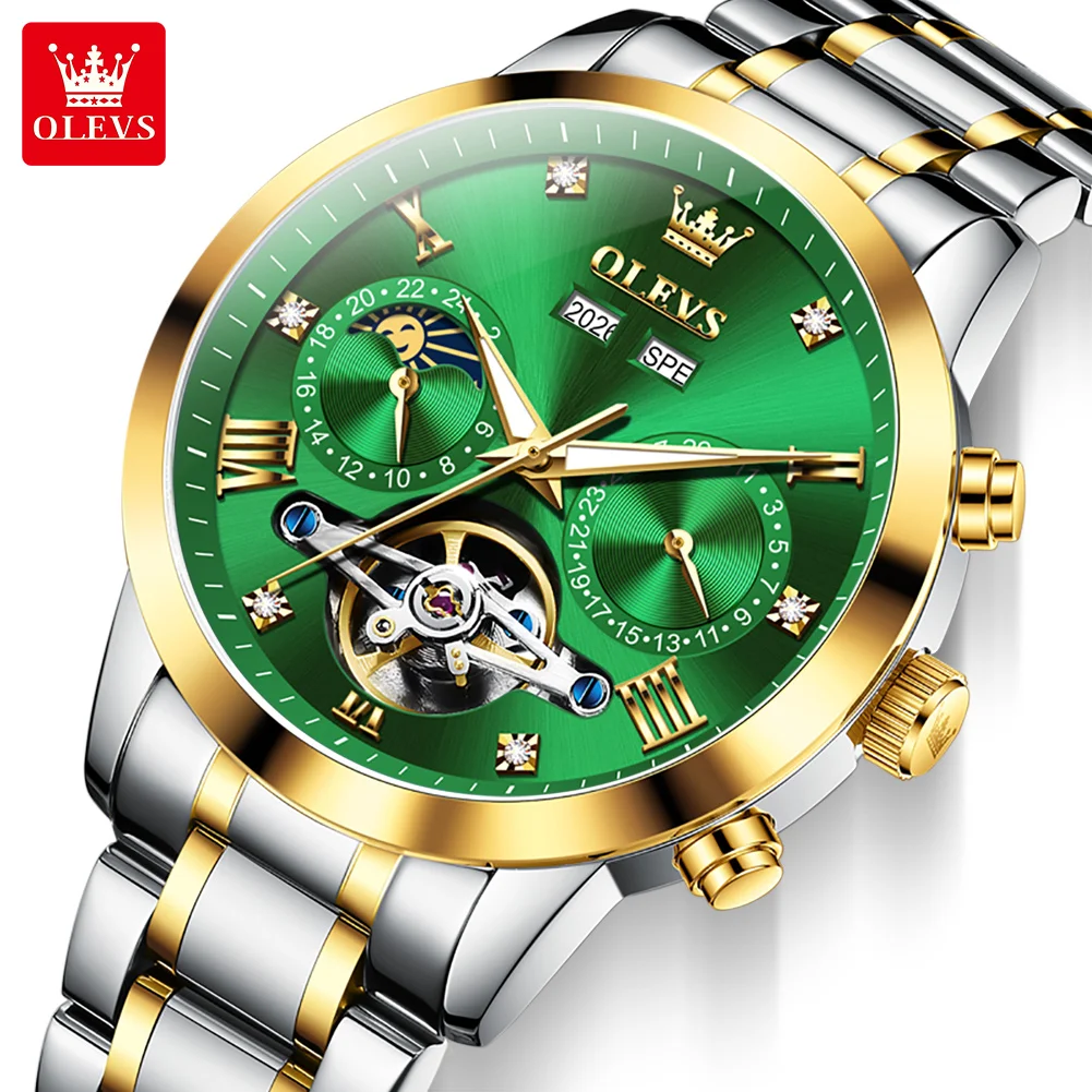 

OLEVS Brand Original Mechanical Watch for Men Luxury Tourbillon Watches Stainless Steel Waterproof Week Date Automatic Watch Men