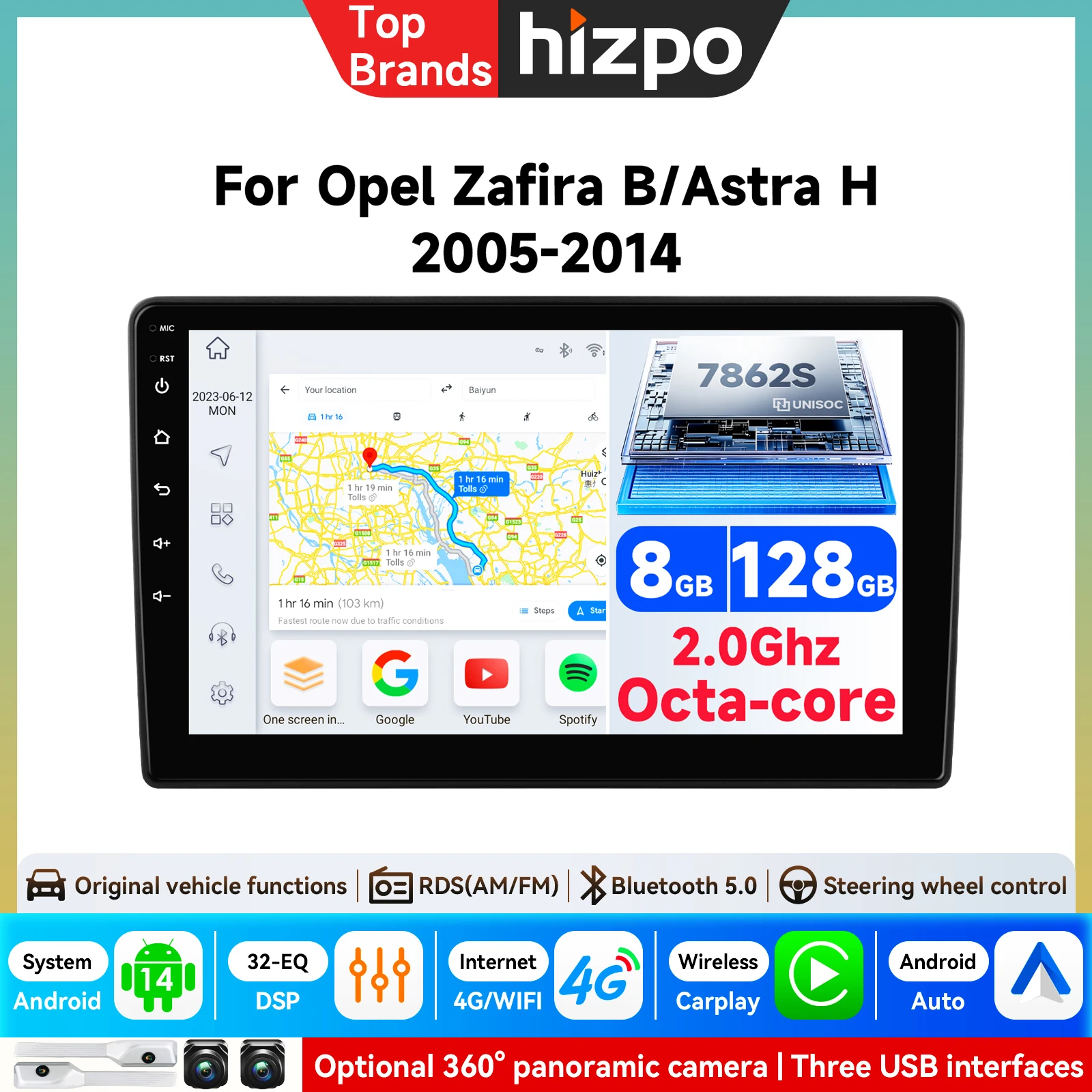 Android 15 QLED-Bildschirm Carplay 4G GPS Autoradio für Opel Astra H Zafira B 2004-2014 WLAN Auto-Multimedia-Videoplayer Navigation