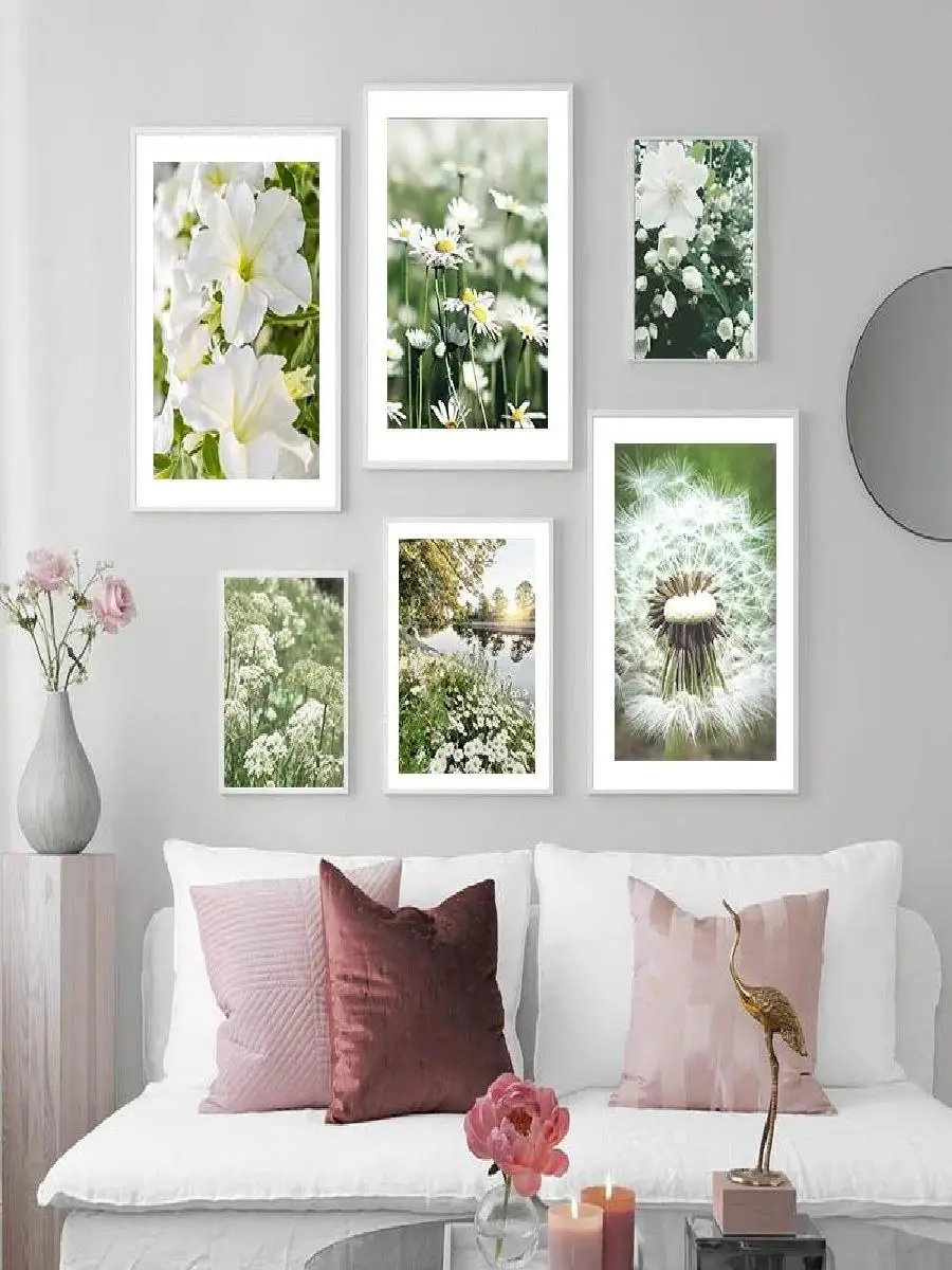 Landscape Daisies Fresh Flower Canvas Painting  Wild Flowers Field Wall Art Pictures  Dandelion Poster and Prints for Bedroom  H