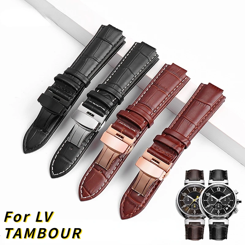 For LV Watch band for Louis Vuitton Tambour Series Mouth 10 12mm Watchband Men's Women's Q114k Q1121 Genuine Leather Watch Strap