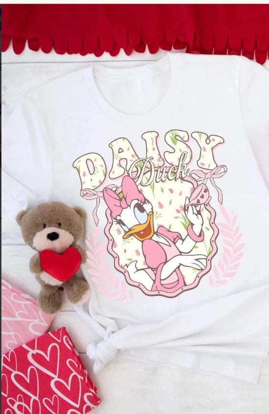 2025 Summer Vintage Minnie Mouse Floral Pink Teacup Minnie and Daisy Disney Girlfriend Shirt 80s Vibe Shirt Girl Birthday Gift