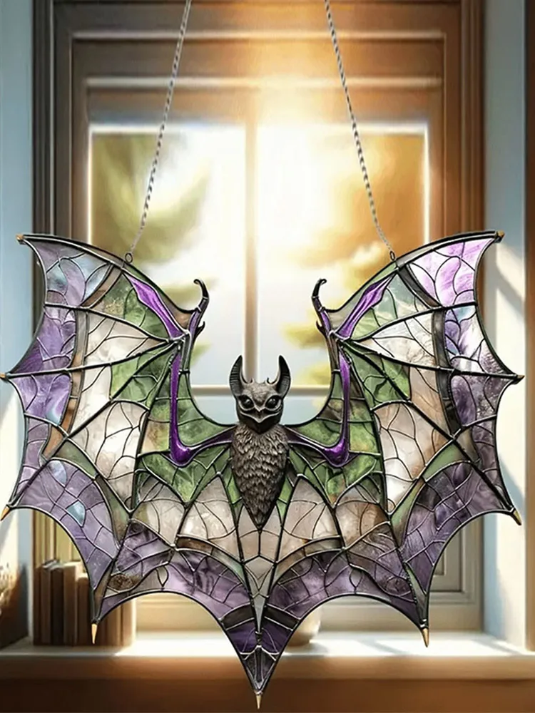 Painted Bat Acrylic Pendant, Halloween Home Garden Decoration, Sun Catcher, Hanging Pendant, Bedroom, Office, Desktop Decoration