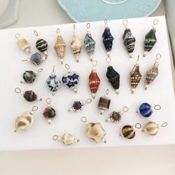 1pc Ceramics Pendant Charm Heart Star Flower Shell Handmade DIY Painting Ethnic Vintage Necklace Stainless Steel Wholesale