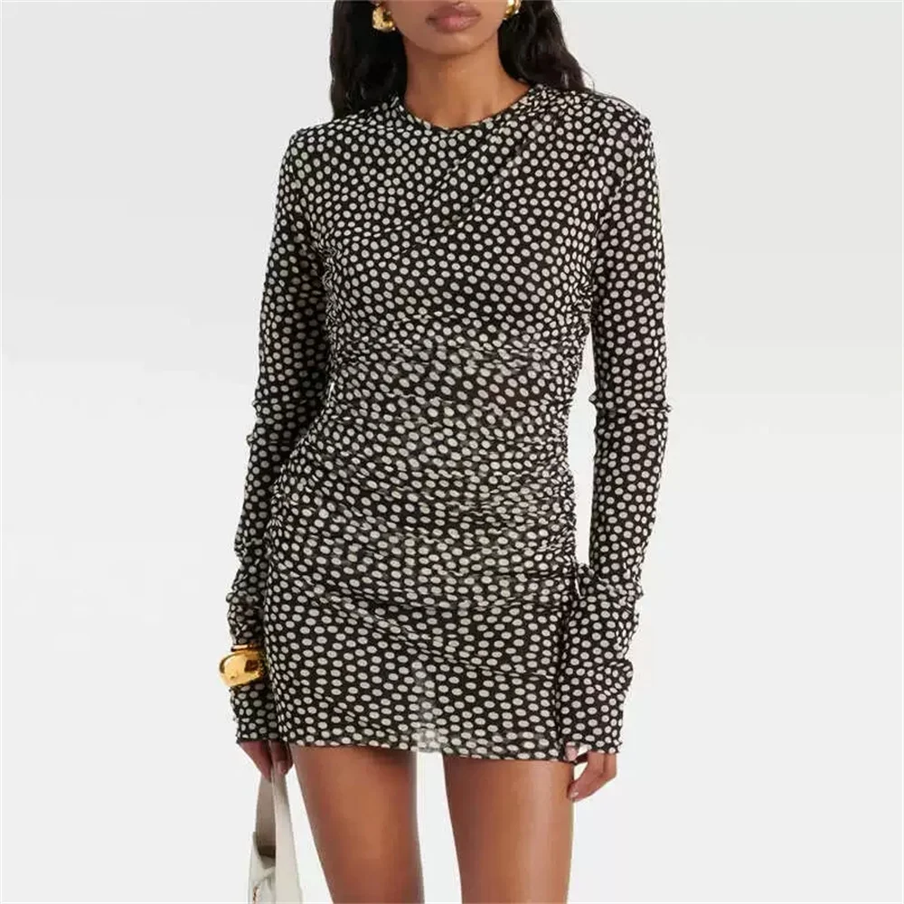 2025 겨울 여성 우아한 새틴 물방울 무늬 코르셋 여성 플리츠 스커트 Y2K 신상 고품질 파티 드레스 브라