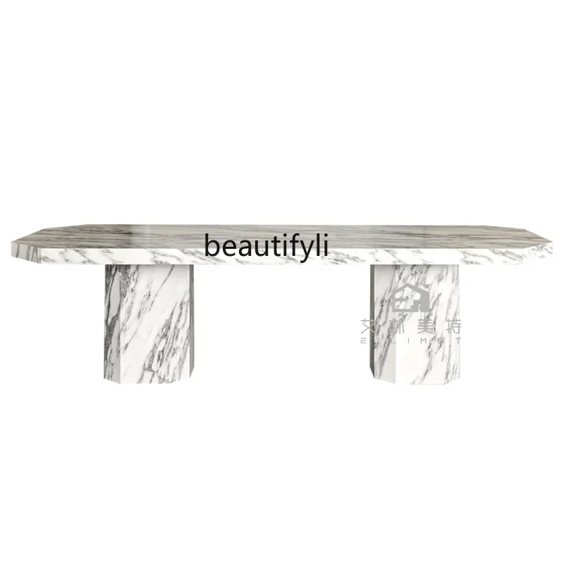 ljyLight luxury marble dining table Italian minimalist large apartment rectangular designer style high sense