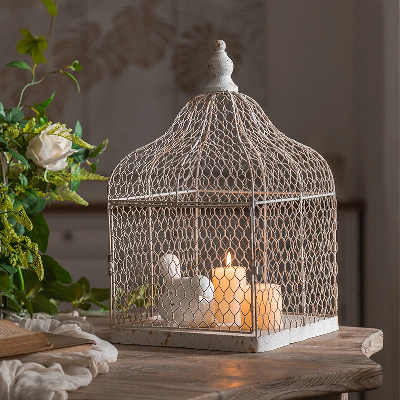 

garden outdoors birdcage Decorative ornaments American style Retro Iron art hollow out Distress candle holder