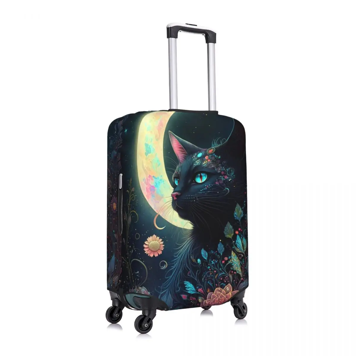 Mystical Moon Cat Suitcase Cover flowers Fun Cruise Trip Protector, suministros de equipaje para vacaciones