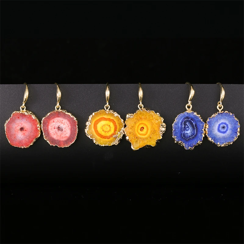 Irregular Agate Slices Quartz Druzy Drop Earrings for Women Girls  Handmade Boho Natural Stone Sunflower Ear Jewelry