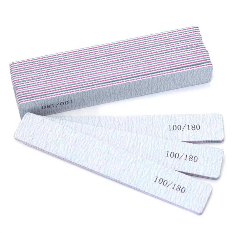 

10Pcs Durable Square Nail Files 100 180 Grit Grey Sandpaper Double Side Nails File Set Professional Sanding Files Manicure Tools
