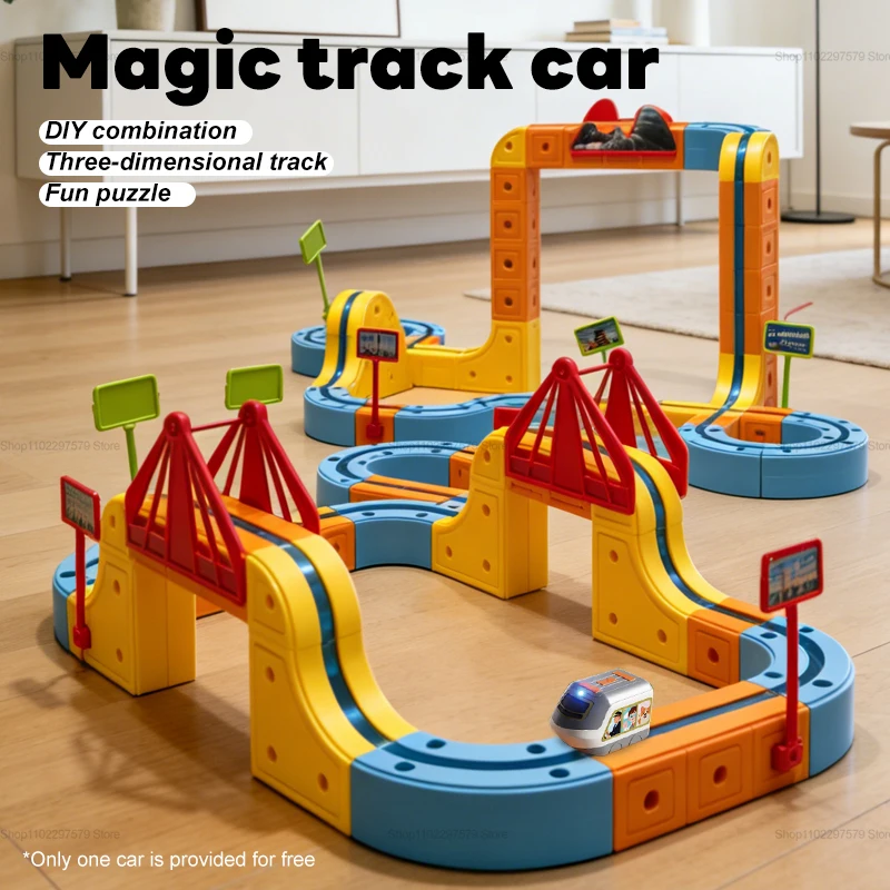 Elektrische Magnetische Bausteine Schienenfahrzeug Kinder-Zauberschienenbahn Labyrinth Lernspielzeug für Kinder Weihnachtsgeschenke