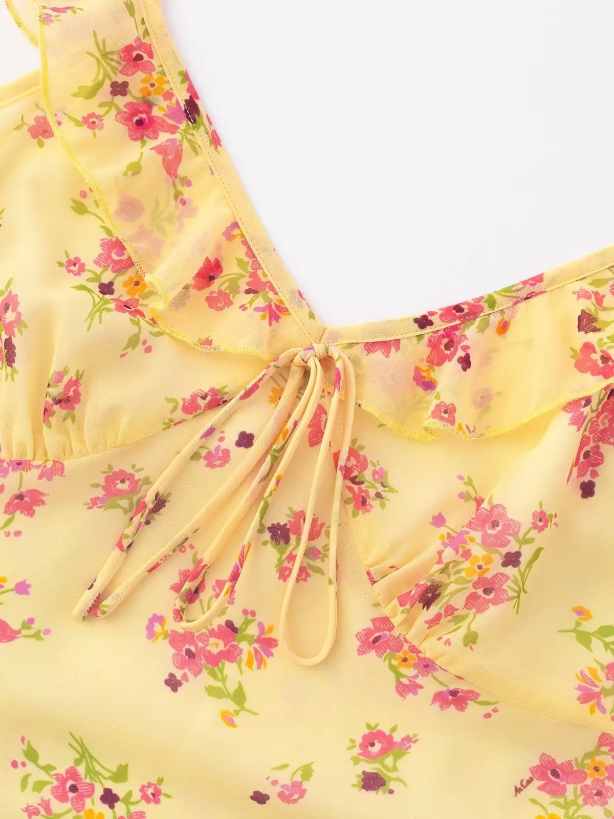 California Sun Double Gauze V-ne Yellow Floral Print Holiday Fi Tail Dr Bal Romantischer Riemen Dr. Sommer Damen D...