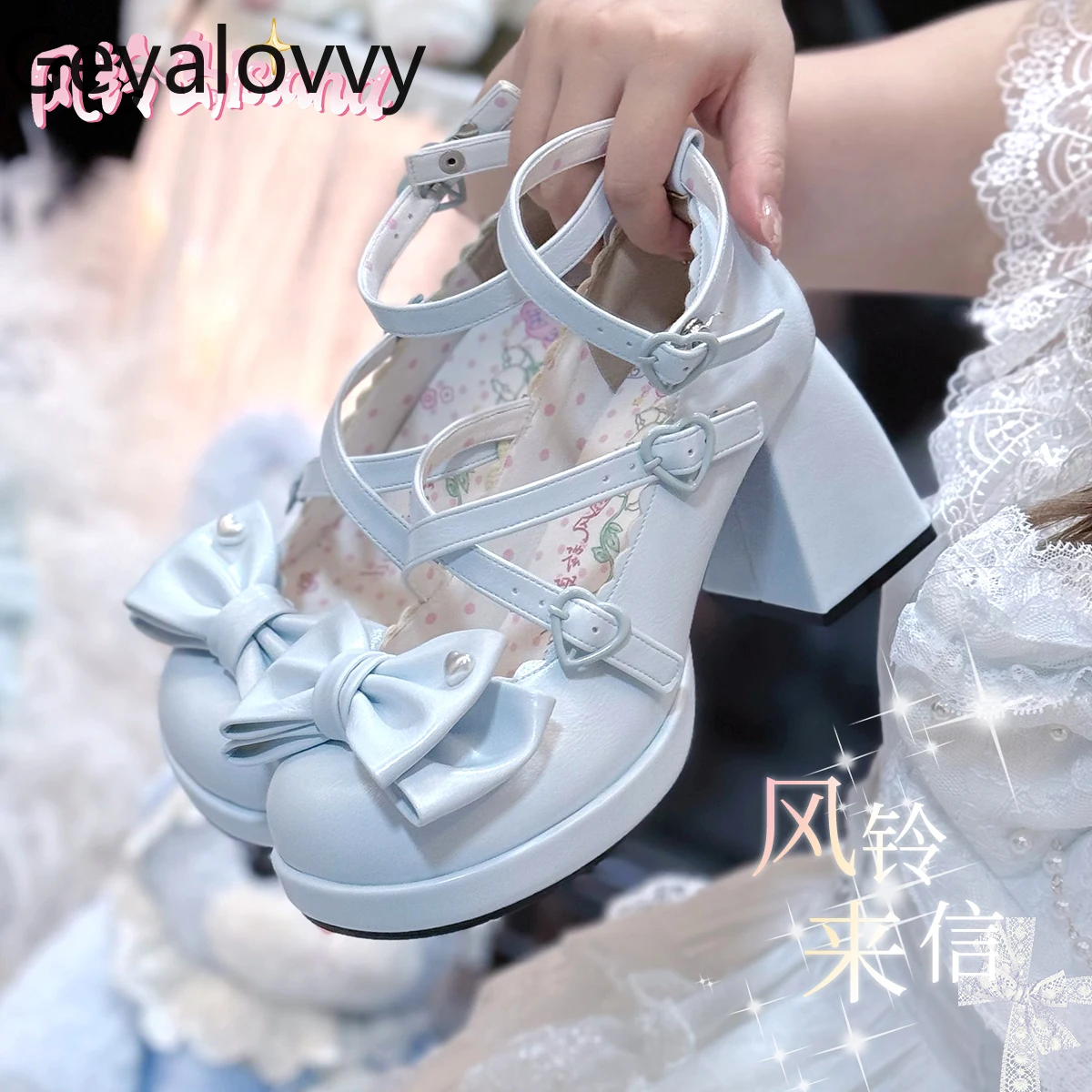 

Lolita Style Original Mary Jane Chunky Heel High Heels Pumps Sweet Girl Strap Bow Spring and Autumn Casual Shoes for Women