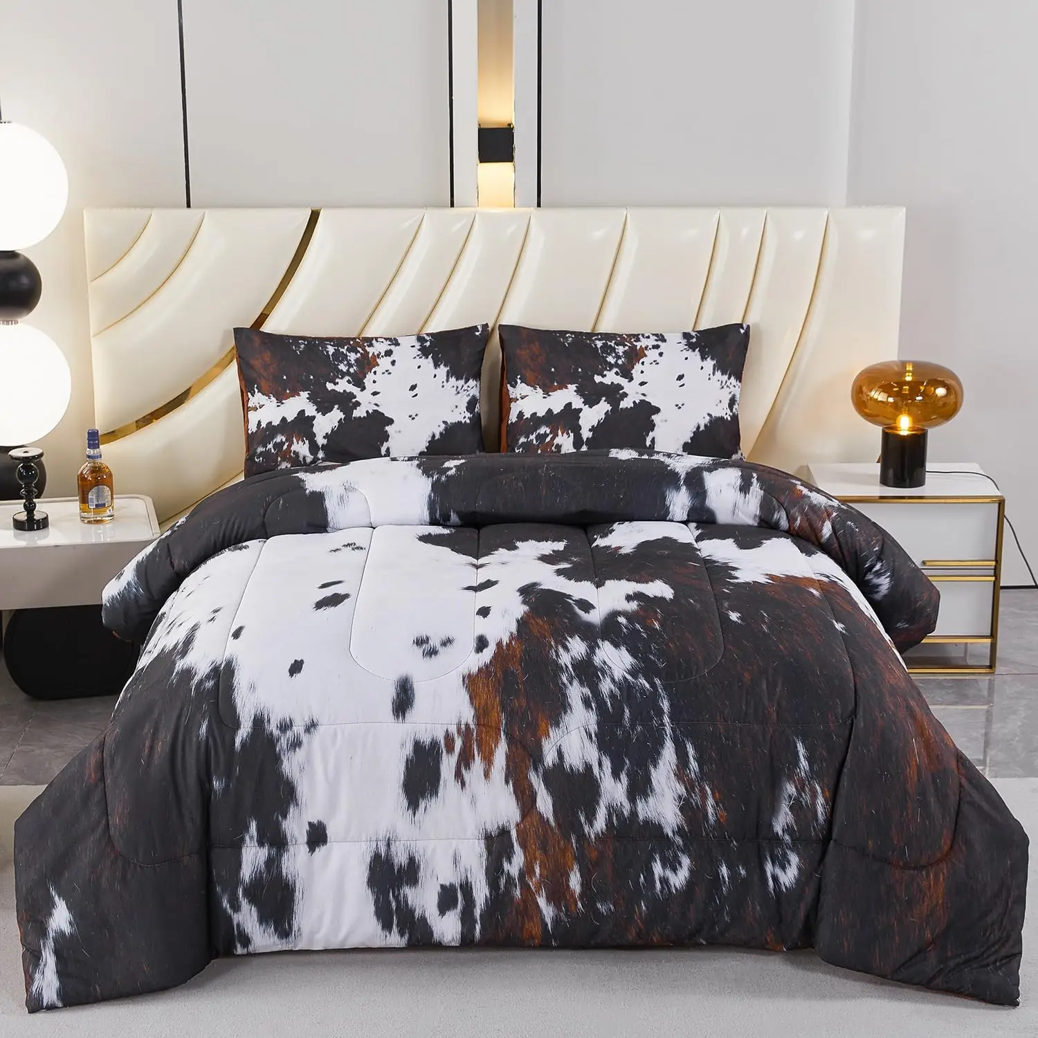 

Комплект постельного белья King Size с коровьим принтом, 3 предмета, черно-белый, в стиле вестерн, для фермерского дома