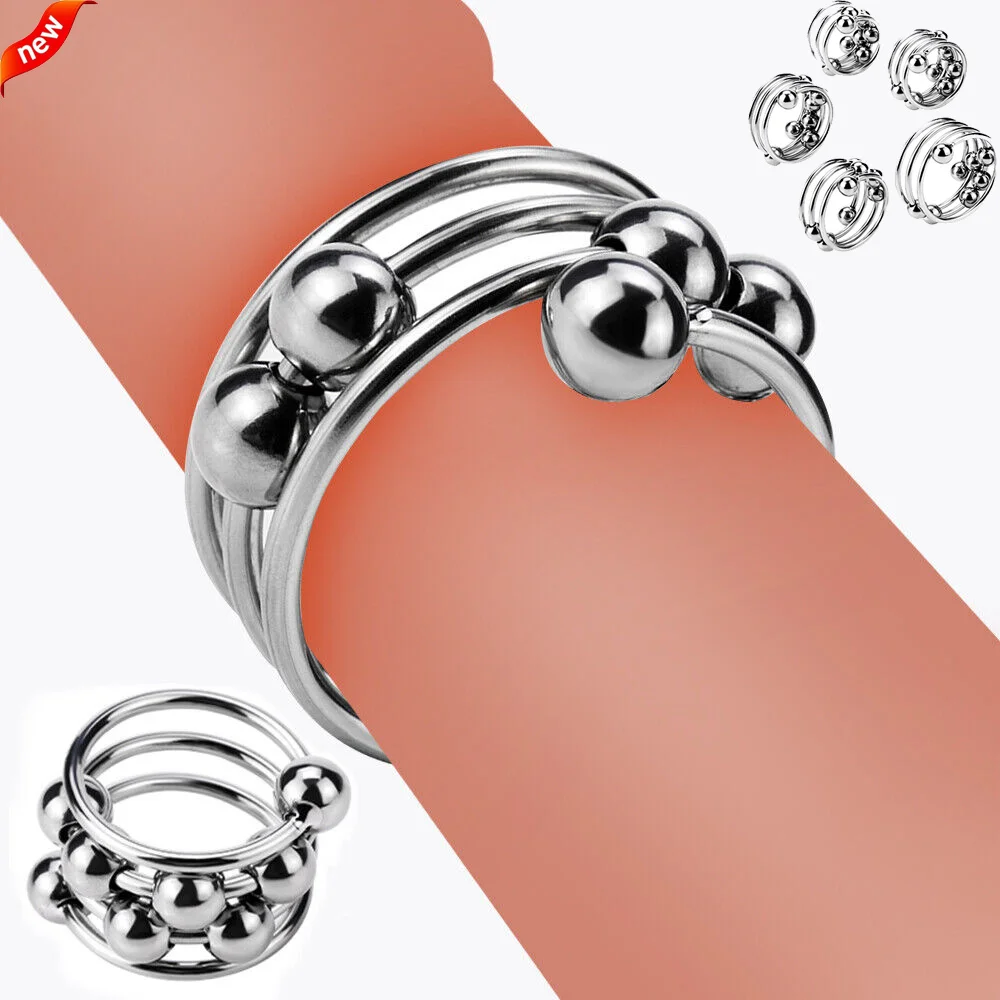 

5 Sizes Stainless Steel Penis Rings Sliding Bead Male Glans Stimulation Adult Male Delayed Ejaculation Sex Toys Sperm Lock Metal