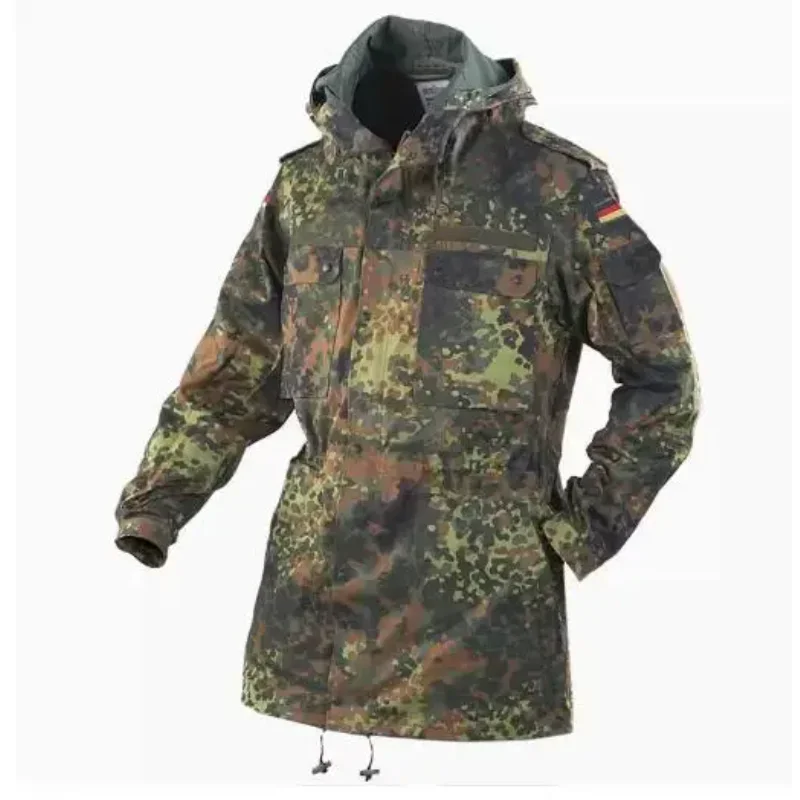 German Flecktarn Camouflage Parka Jacket Mens Jungle Coat Green Tactical Windbreaker