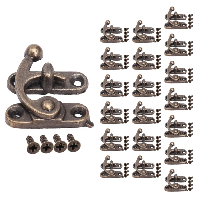 20PCS Bronze Tone Antique Right Latch Hook Hasp Horn Lock Wood Jewelry Box Latch Hook Clasp