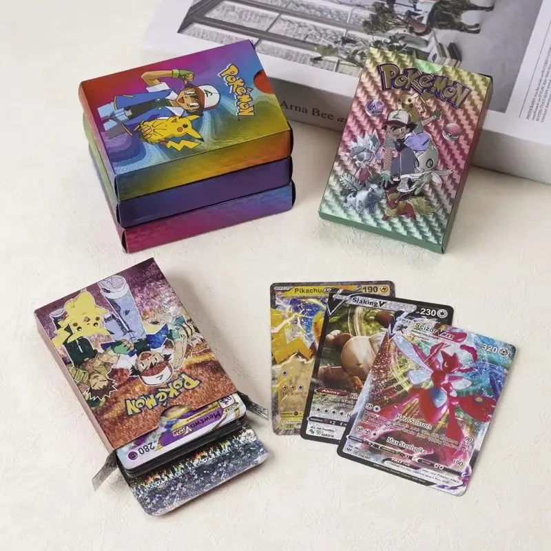 55 قطعة/صندوق بطاقات بيكاتشو الذهب الفضة الأسود الملونة لعبة معركة بطاقة اللعب Vmax ميجا GX جمع بطاقات الاطفال لعبة الهدايا
