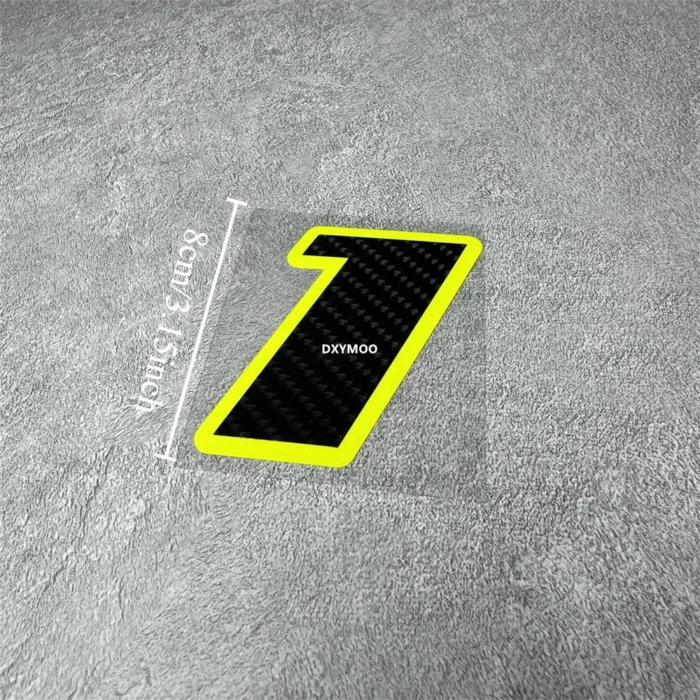 1PC 0-9 Carbon Fiber Fluorescent Yellow Outline Racing Number Vinyl Decals Waterproof for Motorcycle Helmet Car Decor