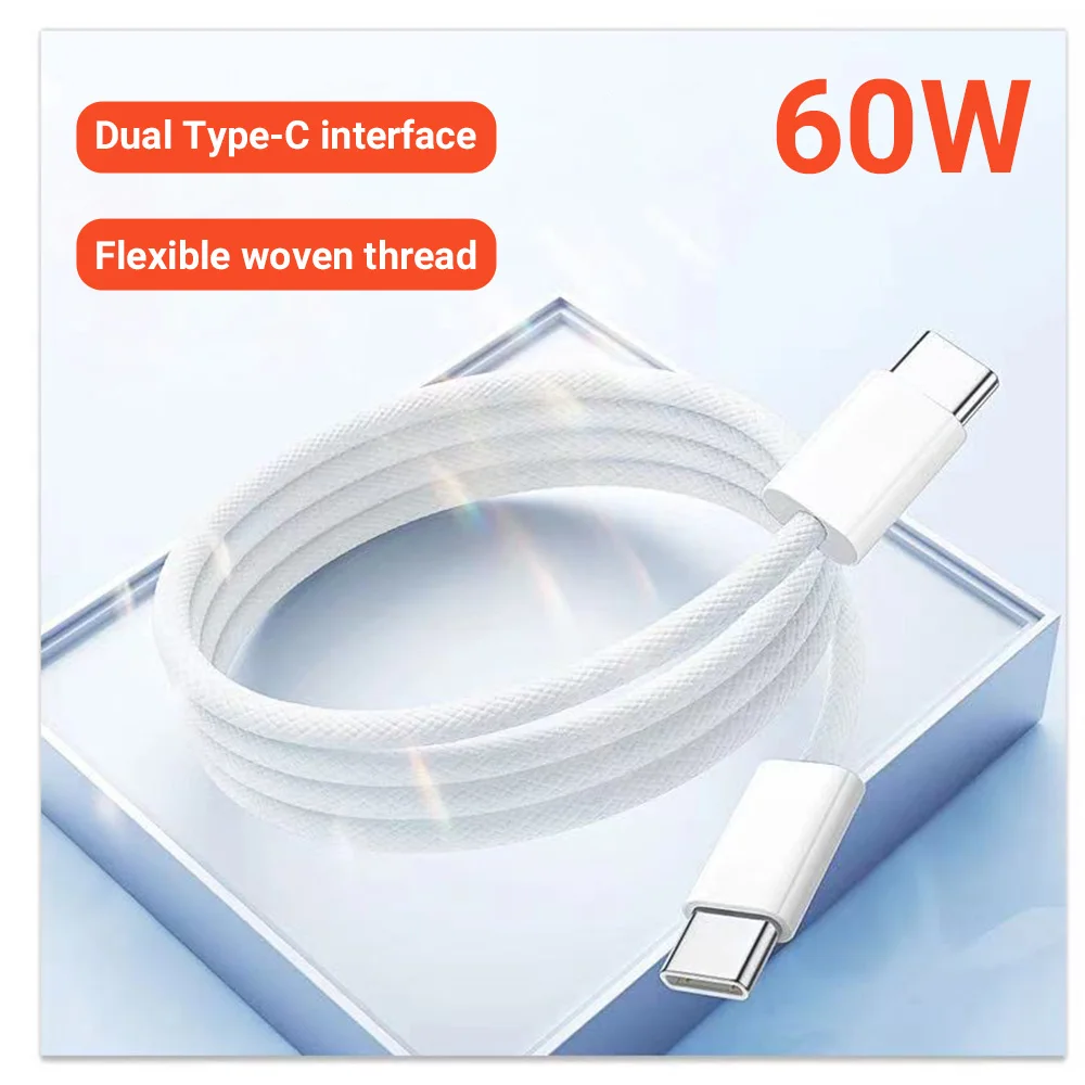 PD 60W Braided Type C to C Fast Charging Cable 1M 1.5M 2M Data Sync Cord For iPhone 15 16 17 Pro Max Samsung Xiaomi iPad Charger