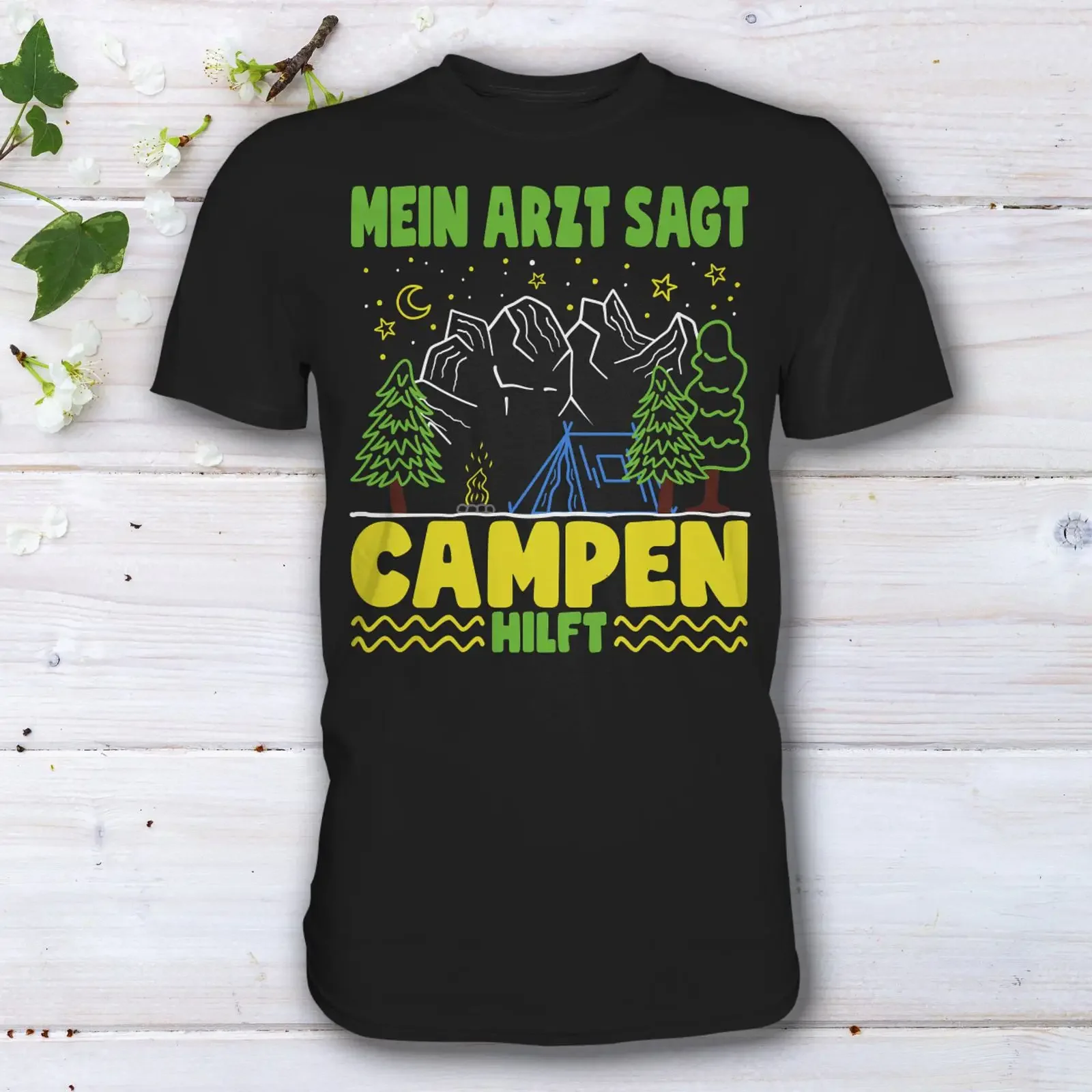 Camping-T-Shirt, lustiges Geschenk, Deko-Zubehör, Zelten, Herren, Vintage, gewaschene Grafik, vielseitig, dehnbar, atmungsaktiv