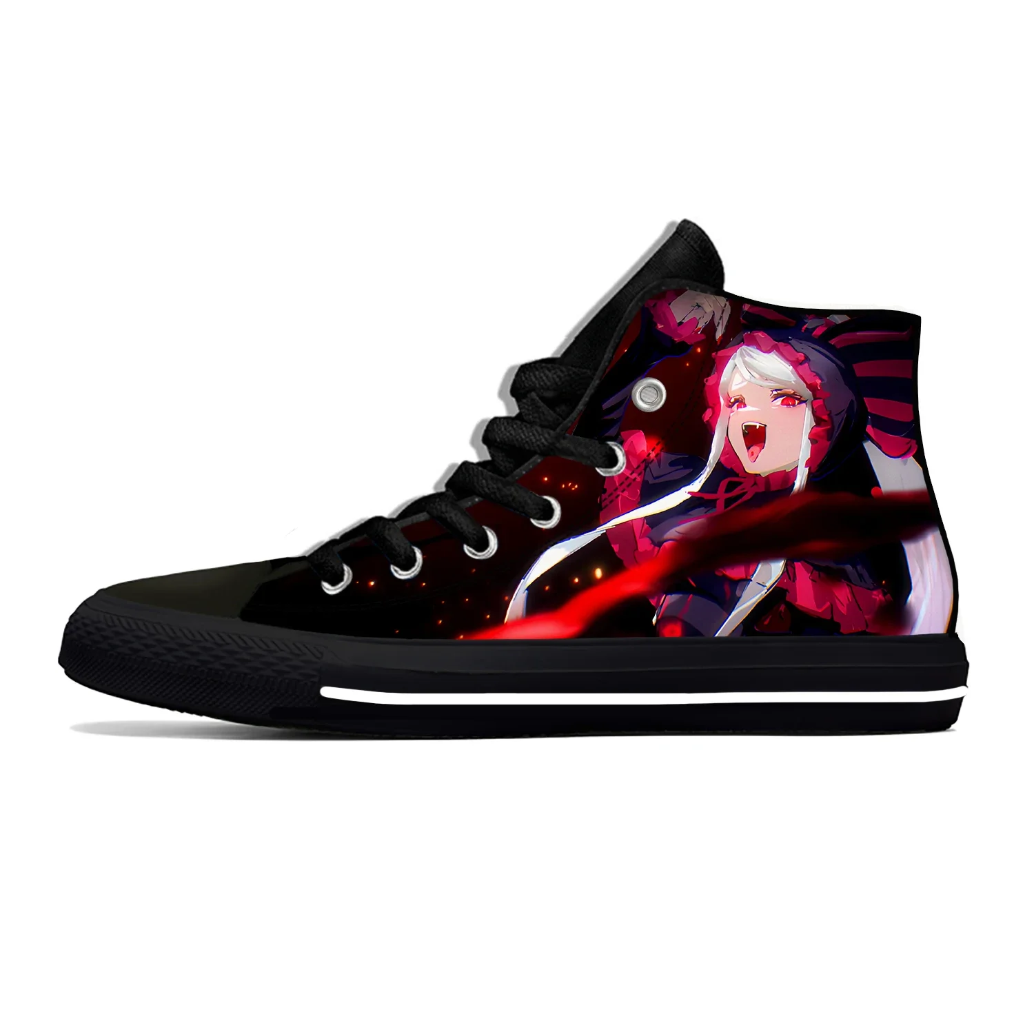 Hot Anime Overlord leichte schwarze Stoff 3D-Druck lustige Mode High-Top-Leinwand Schuhe Herren Damen lässig atmungsaktive Turnschuhe