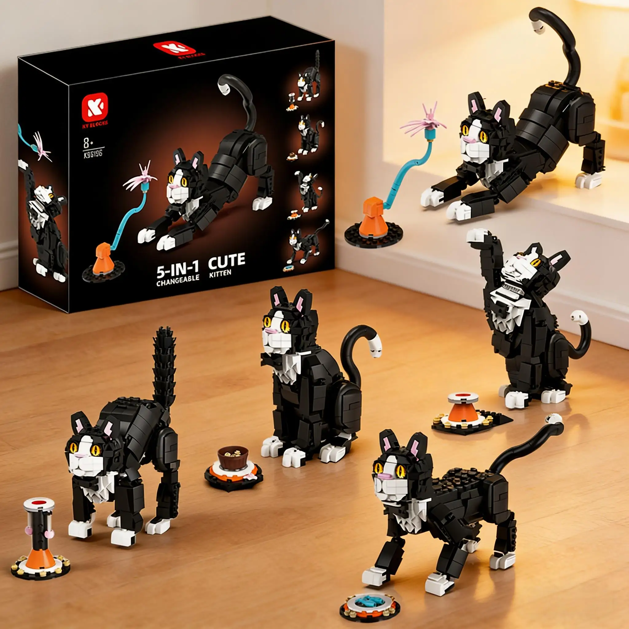 

Набор 5 в 1: Модели животных (Корова, Кот, Кот в смокинге) — Сборные фигурки для коллекционирования, развивающая игрушка, коллекционная фигурка кошки