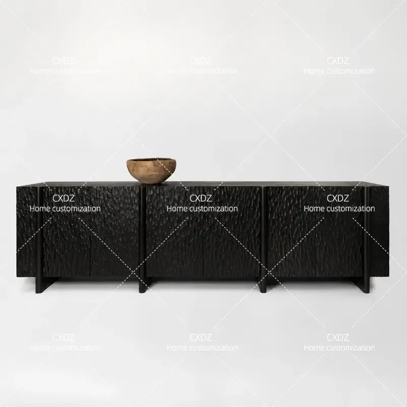 Medieval Black Leather Texture TV Cabinet Modern Simple Light Luxury Locker Home Living Room Furniture Free Assembly