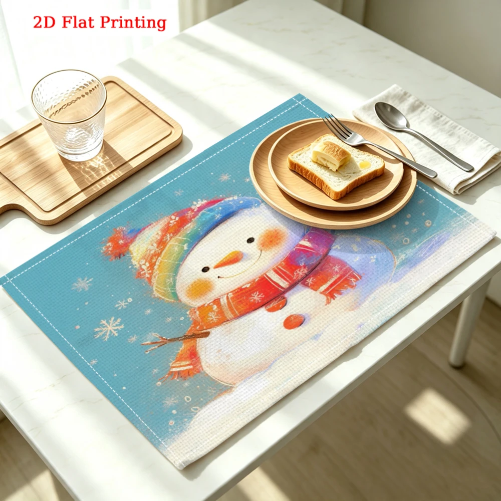 1pc Cute Snowman Placemat Blue Winter Snowflake Print Table Mat Kitchen Dining Decor Non Slip Heat Resistant 30x40cm