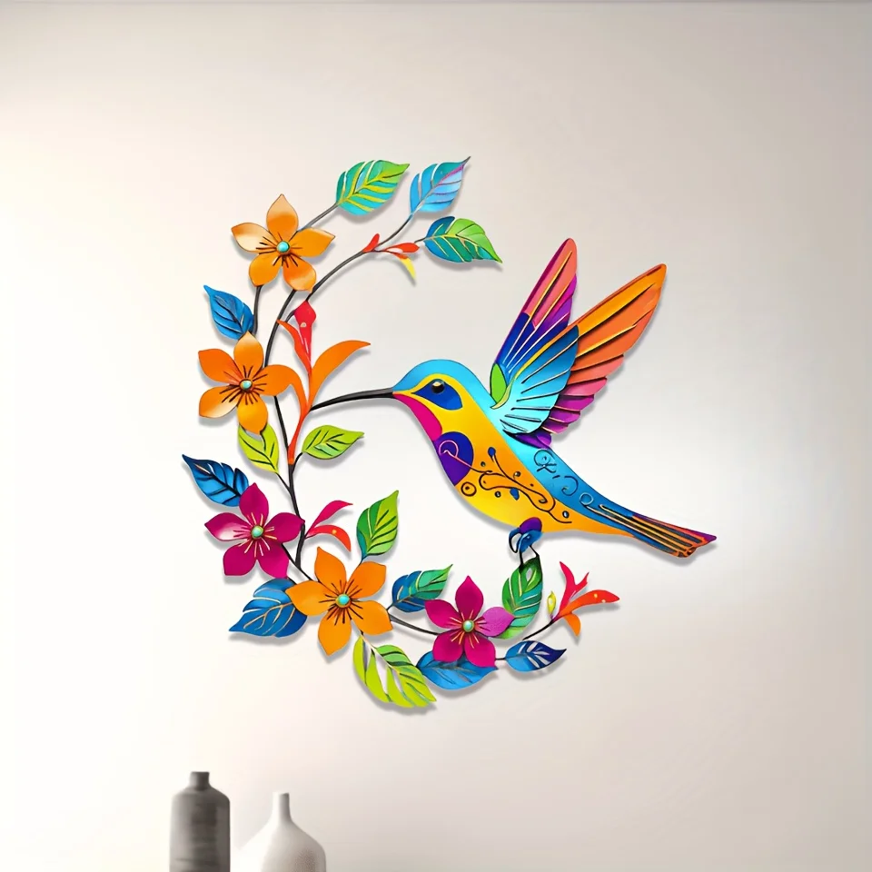 1pc of Beautiful Bohemian Style Flowers and Hummingbird Wall Art Decoration- Patio-garden, Patio, Living Room and Bedroom Decor