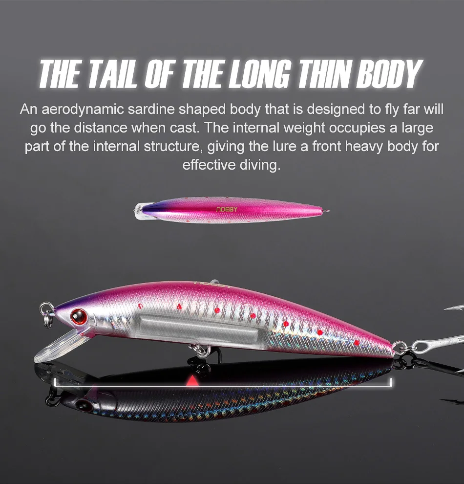 Noeby 120 mm 44 g schwerer sinkender Minnow-Angelköder, langer Wurf-Wobbler, künstlicher harter Köder für Wolfsbarsch, Salzwasser-Angelköder – Detail 3