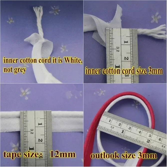Cotton Bias Cord Tape Flange Piping Trim Binding Covered Insertion Tap Upholstery Sewing Textile Piping Tape 12mm,1/2\