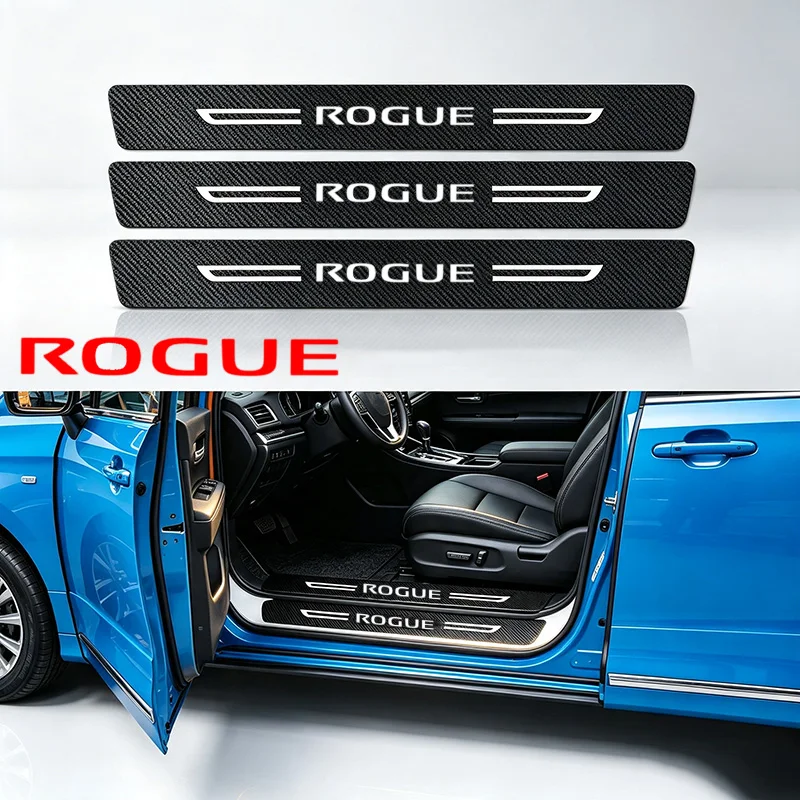 For Nissan Rogue Badge Car Door Sill Trim Protective Film Scuff Plate Stickers Trunk Threshold Strip Waterproof Decal Decoration