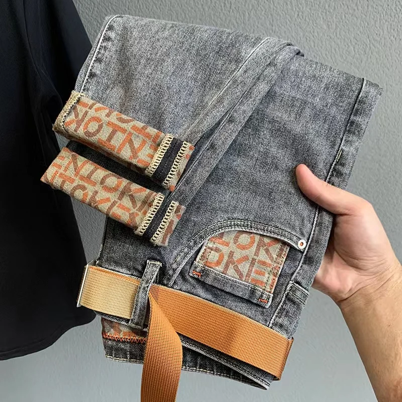 

Мужские джинсы Slim Fit из денима со средней посадкой, на молнии, повседневные, модные, светлые, эластичные, укороченные, осенние