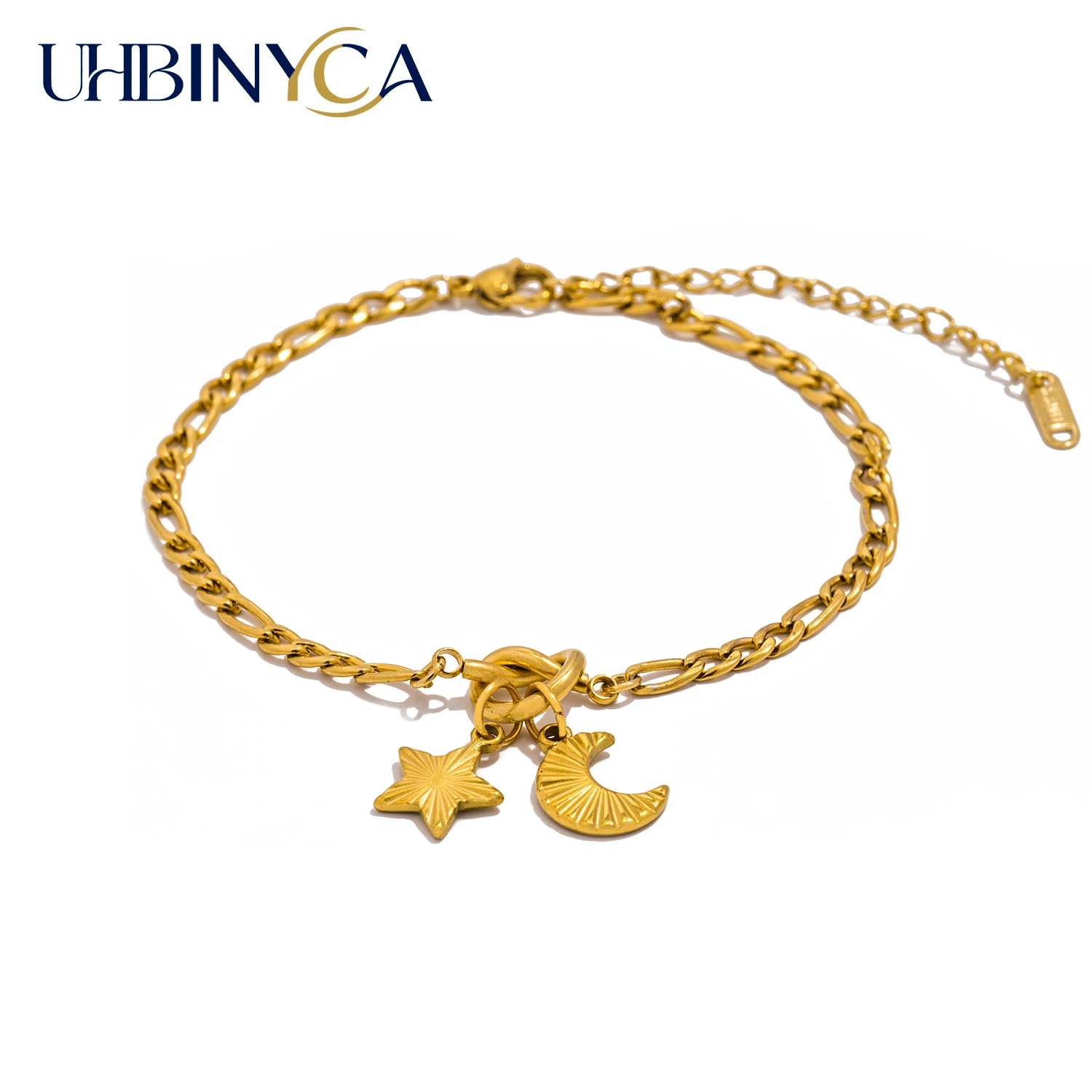UHBINYCA Stainless Steel Star Moon Charm Bracelet for Women, Rust Proof Hypoallergenic High-quality Daily Accessory Jewelry