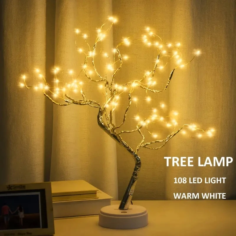 108 LED Tabletop Bonsai Tree Light With Remote Night Light Shimmer Tree Lamp For Christmas Valentine\'s Home Decoration