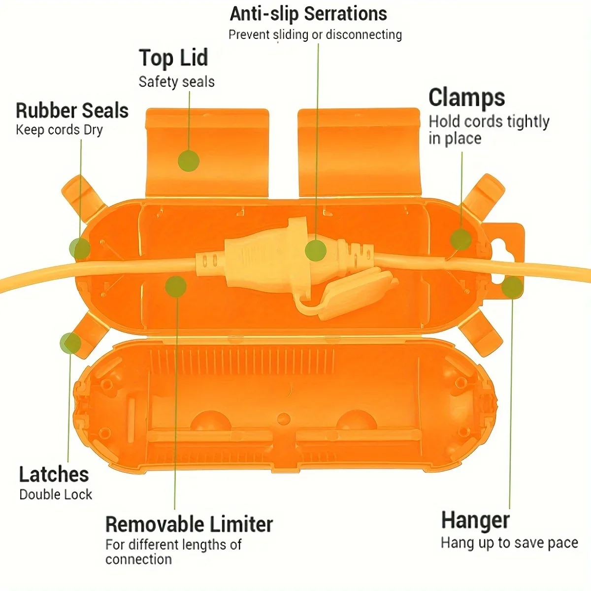 غطاء قابس خارجي مقاوم للماء باللون البرتقالي، صندوق توصيل كهربائي مع ختم لحماية منفذ سلك التمديد من المطر #4