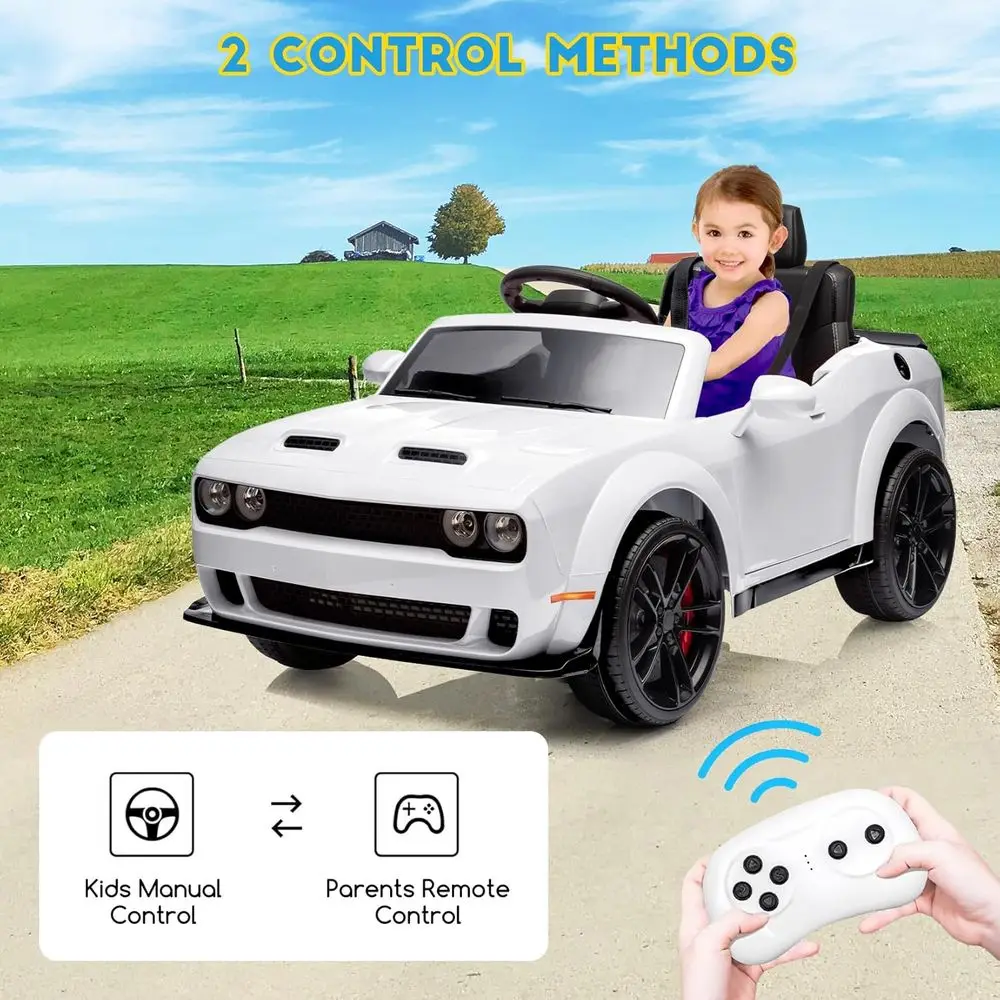 Balade sur voiture pour enfants, voiture Dodge Challenger sous licence 12 V, voiture jouet pour tout-petits avec télécommande, suspension à ressort