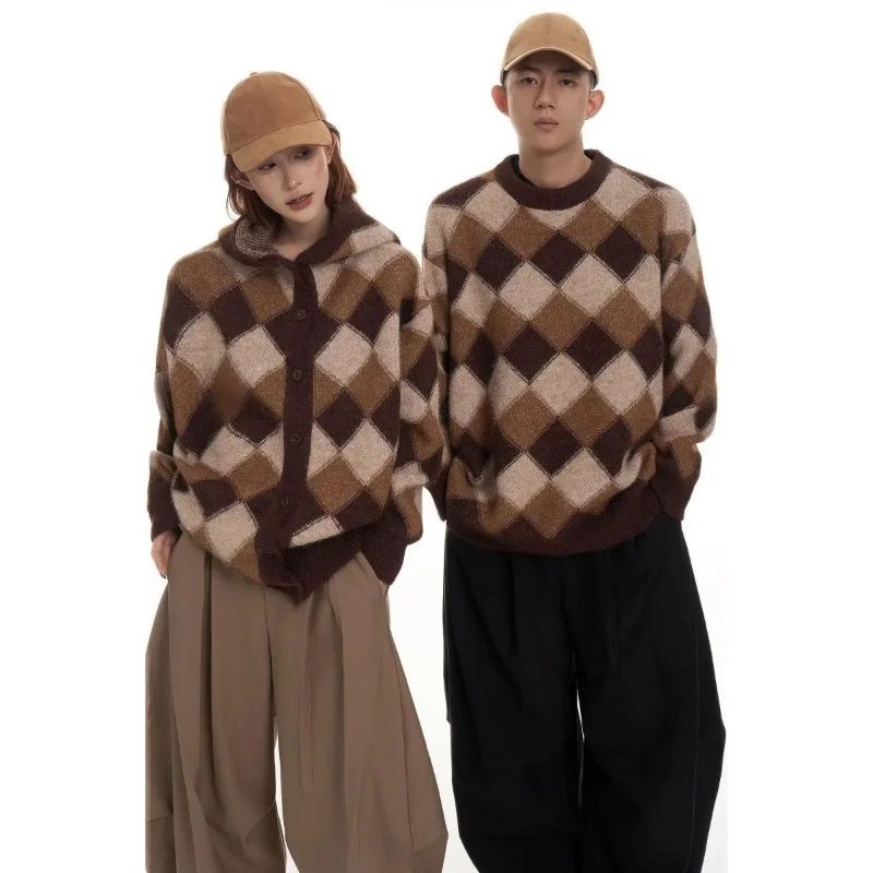 Autumn Winter Mink Hair Lazy Wind Sweater Men and Women Loose American Retro Trendy Couple Knitted Sweater Top Coat Is Simple