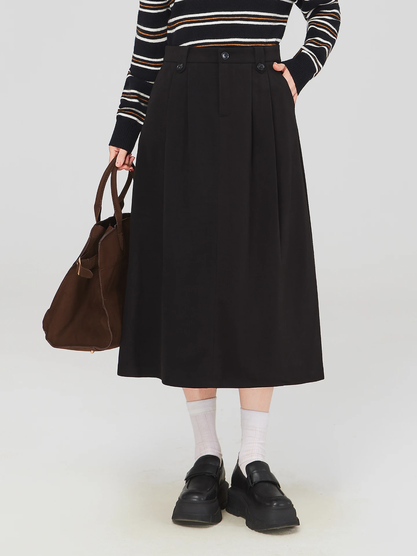 

plus Size Women's A-Line Midi Skirt High Waist Korean Sle Office Wear Winter Long Sve Color Zipper Closure