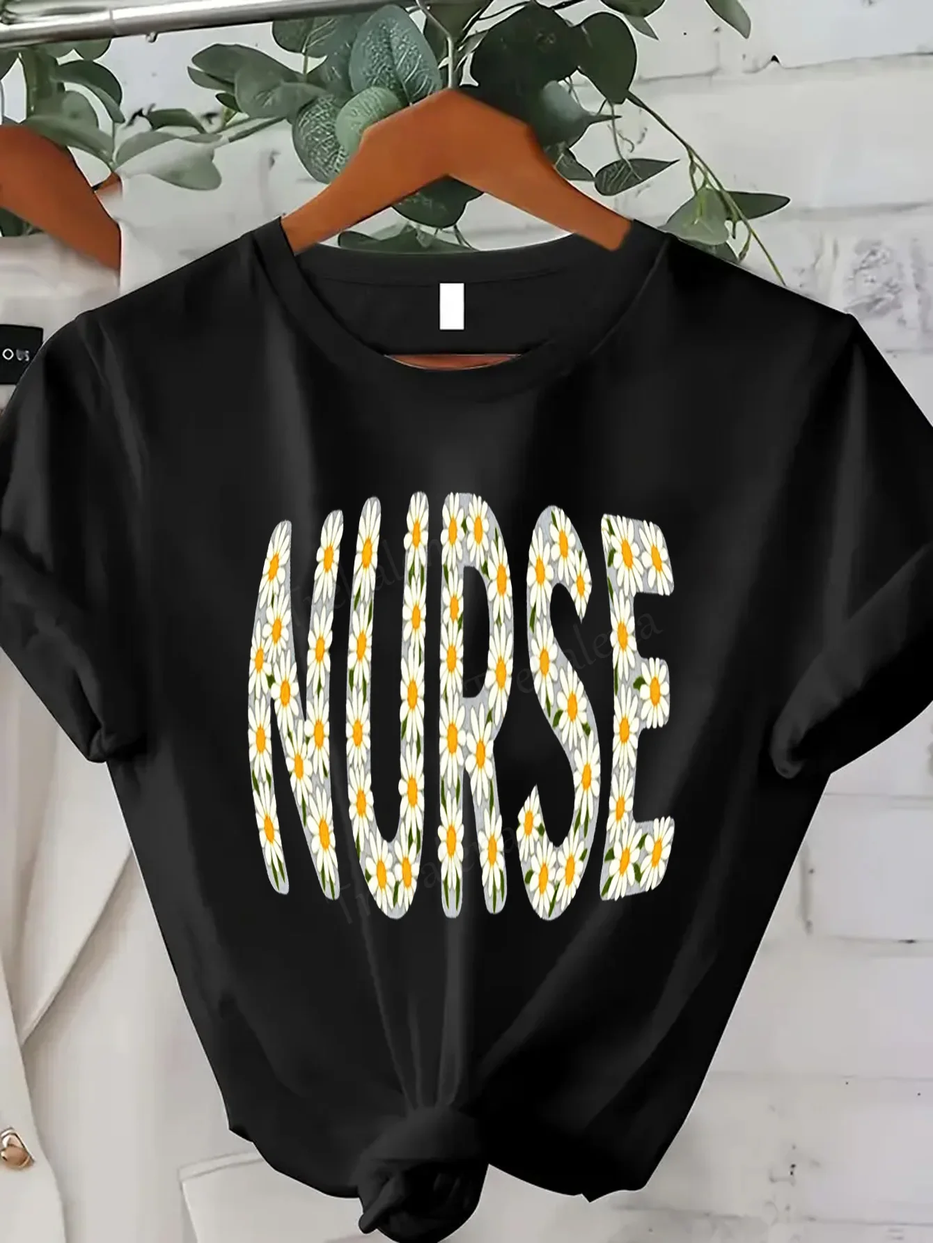 

Women T-shirt Floral Nurse Print T-Shirt for Women, Casual Sexy Style, Perfect for Work or Outing