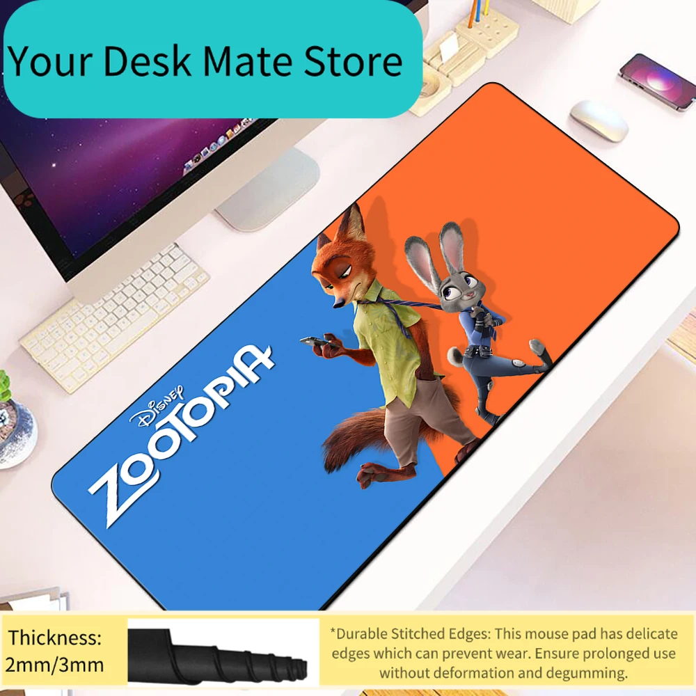 

Детский коврик для мыши Disney Zootopia из искусственной кожи с HD-печатью, для геймеров, с фиксирующим краем, нескользящий, для клавиатуры и ПК, настольный коврик