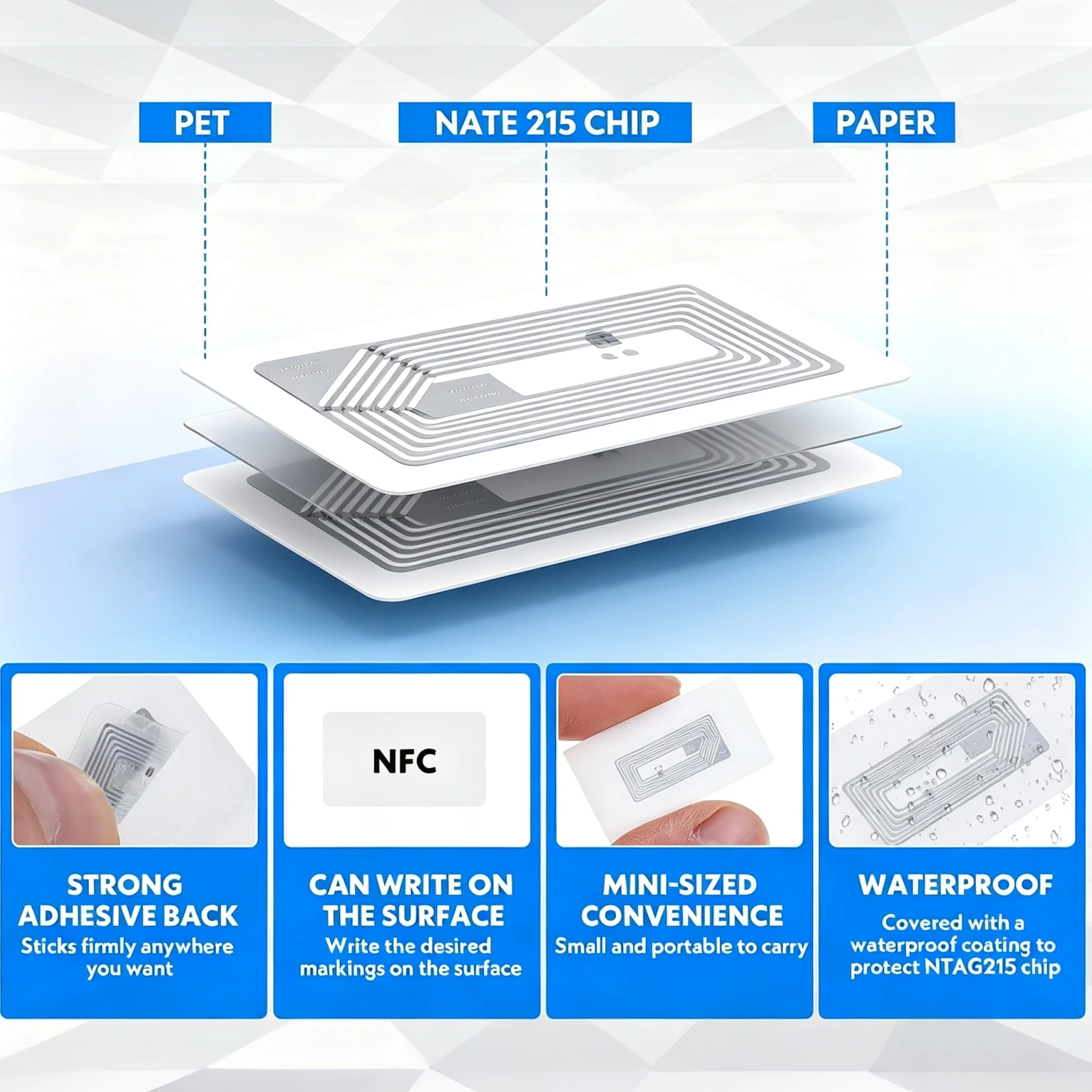 TOP NFC Tags Stickers with NTAG215 Chip Clear Adhesive Labels Sticker Blank Rewritable Work with All NFC Enabled Devices