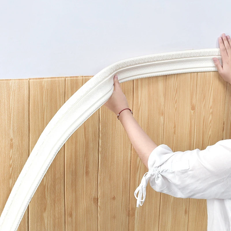 

8cmx230cm 3D Foam Wall Sticker Self-adhesive Waterproof Baseboard Wallpaper Embossed Corner Line Waterproof Decoration