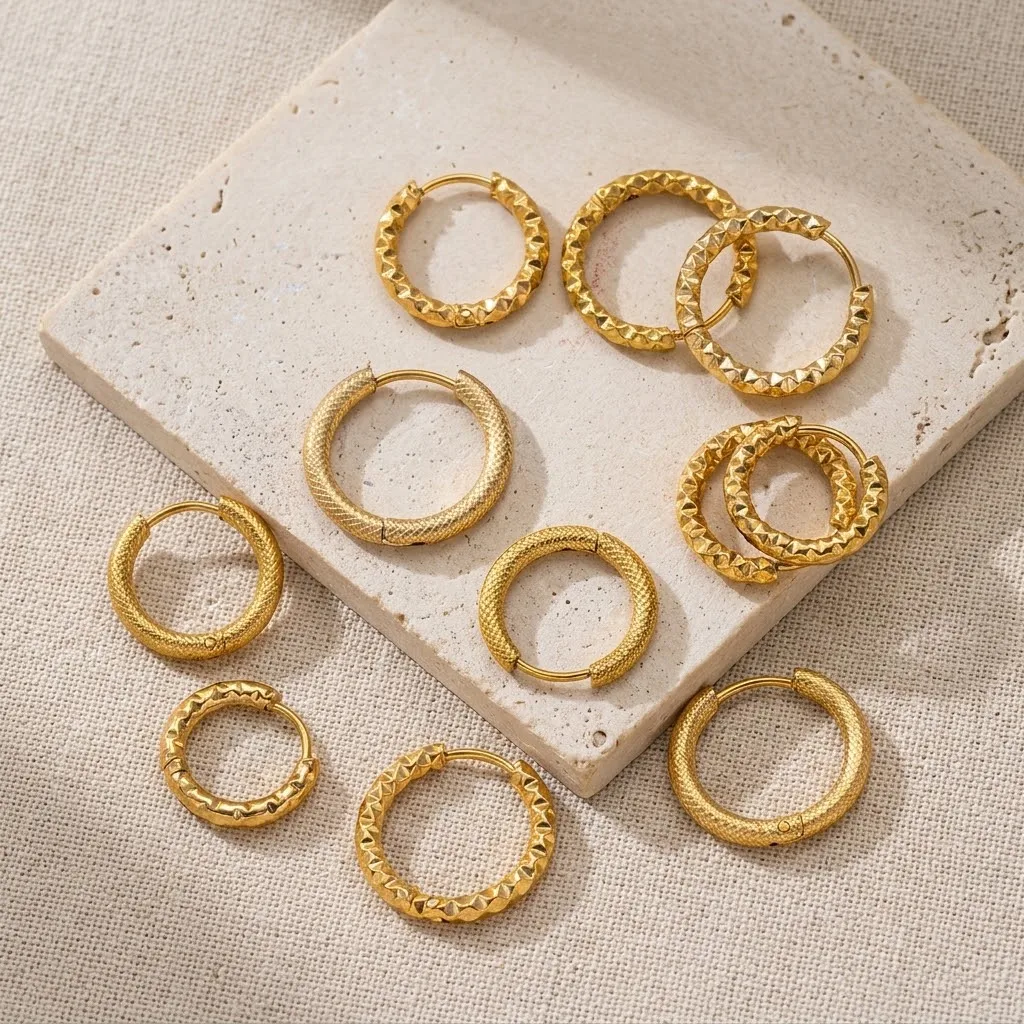 4pcs/Lot Stainless Steel Gold Irregular Hammered Texture Hoop Earrings Jewelry Ear Rings Women Gifts Making Findings Supplies
